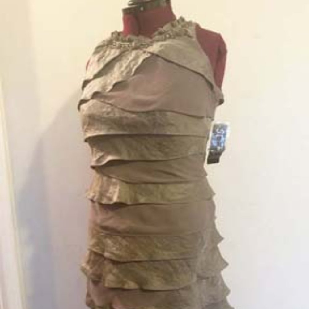 Socializing Dress, Size 10, fun tan with hint of green